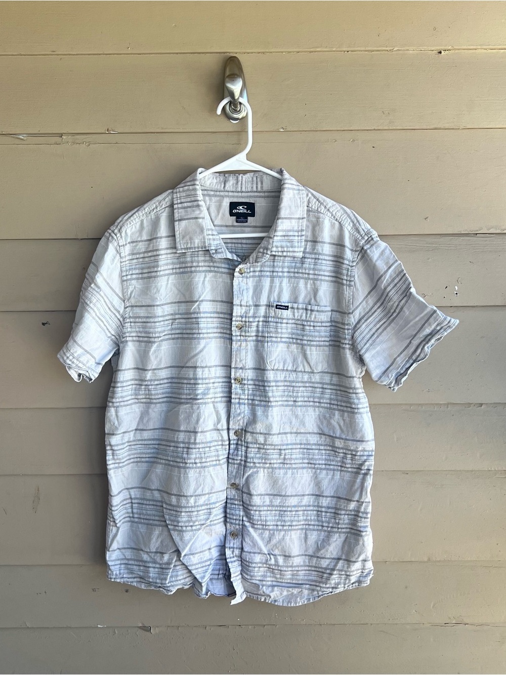 O'Neill Striped 100% Cotton Casual Collared Button Down Shirt Size L